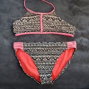 Pink black and white bikini